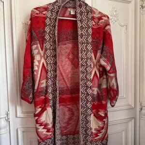 Lucky Brand re & white Aztec patterned cardigan, women's size xs/s (oversized)